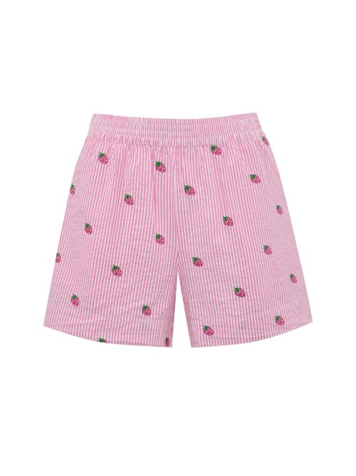 Shorts Meave in cotone seersucker con ricamo fragole Mc2 Saint Barth | MEAVE014300 SEERSUCKER STRIPES STRA